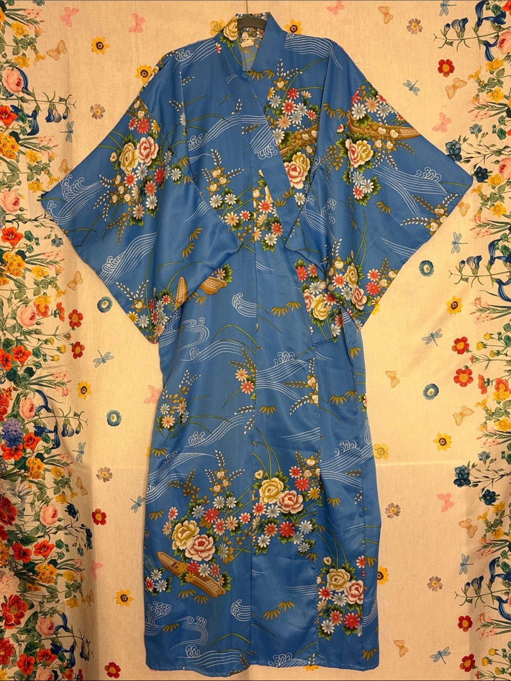 Blue Floral Kimono Robe - Women's Printed Wrap Robe